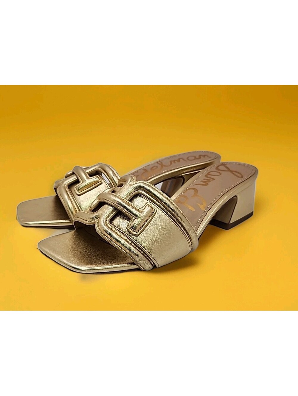 NEW Sam Edelman Waylon Women's Leather Heeled Sandals Metallic Gold Size US 8.5